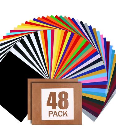 ARHIKY Heat Transfer Vinyl for T-Shirts 12x10 48 Sheets Iron On Vinyl HTV Bundle 2 Teflon Sheet 30 Assorted Colors Vinyl