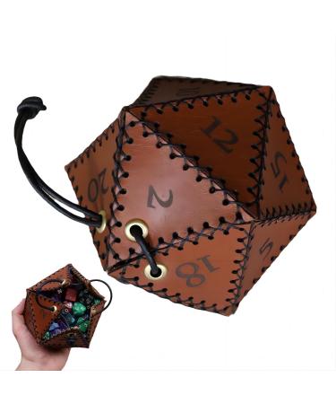 Taivoze Leather D20 Dice Bag, Polyhedral Dice Pouch Portable Drawstring Bag for RPG,Game,DND Dice Bag