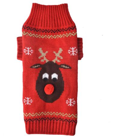 HRTTSY Dog Christmas Sweater | XL Red Reindeer Knitwear for Pets & Cats | Warm Winter Clothes - Buy Online on GoSupps.com