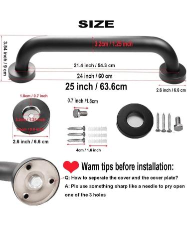 ZUEXT 2 Pack 24 Black Shower Grab Bars - Stainless Steel Bathroom Wall Handles for Safety and Support - Elderly and Handicap Accessible - Matte Black Finish - Buy Online on GoSupps.com