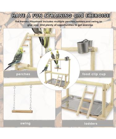 Wishesmar WellensiTich Playground for Nymphensittich Parrots - Climbing Swing & Feeder-Cup Toy | 40.5x37x23 cm Wood Playset - Buy Online on GoSupps.com