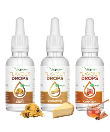 Flavor drops 3x 50ml - Bundle Basic 6 - Flavdrops taste without calories - taste (Cookie Dough + Cheesecake + Honey Cinnamon) Basic 6 50 ml (3 -pack)