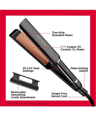 Revlon Copper Smooth Hair Flat Iron | Frizz Control | XL 1-1/2 in | Fast & Shiny Styles | Black 1.5 Inch - Buy Online on GoSupps.com