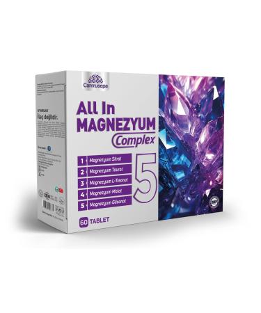 CAMRUSEPA All in Magnezyum Complex 5 Five Forms of Magnesium (L-Threonate Taurate Citrate Glycinate Malate) - Supports Muscle Function Nerve Support & Energy Production 60 Tablets