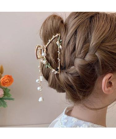 Buy Bohend Flower Leaf Hair Clamp with Pearls - Strong Big Hair Clips for Women & Girls | Wedding Macrame Head Accessories - Buy Online on GoSupps.com