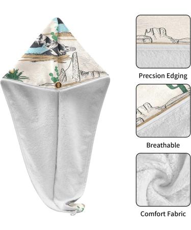 Western Desert Landscape Dry Hair Cap - 2 Piece Quick Drying Towel Set with Button Headband | Super Absorbent & Soft Comfort - Buy Online on GoSupps.com