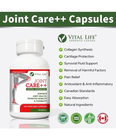 Vital Life Joint Care++ Extra Strength Joint Supplement - Antioxidant-Rich Joint Pain Relief Supplements with Turmeric for Osteo Joint Ease - 120 Vegan-Friendly Capsules - Buy Online on GoSupps.com