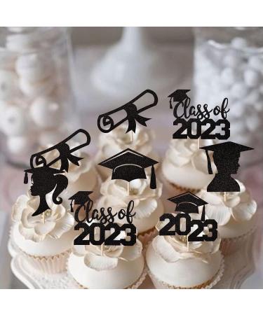 Pack of 24 2023 Graduation Cake Decorations Glitter Diploma Congratulations Cap Class of 2023 Cupcake Toppers for Graduation Theme School Boys Girls Graduate Party Cake Decorations Accessories Black Black. - Buy Online on GoSupps.com