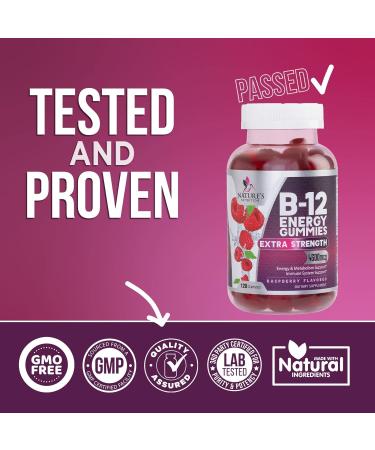 Extra Strength Nature's Vitamin B12 Gummies 4500 mcg - Metabolism & Nervous System Support - 120 Berry Flavored Gummies - Buy Online on GoSupps.com