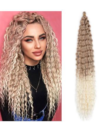 DSoar 30 inches 3 Packs deep twist crochet hair ocean wave curly bohemian crochet braids deep wave hair bundles synthetic hair extensions for women girls 30inch 27/613#