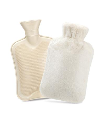 Hot Water Bottle with Cover 2L Large Capacity Premium Natural Rubber Hot Water Bag Cover Furry Faux Fur Warm Water Bottle -Hot Water Bag for Pain Relief Great Gift Idea White 1Pcs White 1