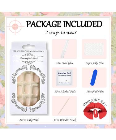 Nude White Short False Nails - 24Pcs Square Press on Nails with Glue | Full Cover Stick on Nails for Women & Girls - Buy Online on GoSupps.com