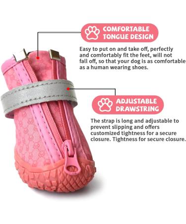 DEWVIE Dog Shoes for Small Dog Anti-Slip Dog Boots with Reflective Strip Puppy Paw Protectors for Indoor Outdoor Walking Winter Snow (Pink Size 1) Pink Inside #1: 1.1''x1.4''(W*L) (Pack of 4) - Buy Online on GoSupps.com