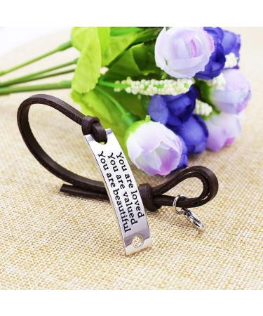 You Are Loved, Valued, Beautiful - Leather Inspirational Bracelet for Women - Perfect Gift for Mother, Daughter, Teens - Christmas/Birthday Present - Buy Online on GoSupps.com