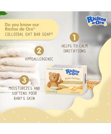 Ricitos de Oro Oat Bar Soap 6-Pack - Hypoallergenic Baby Soap with Oat for Moisturizing Delicate Skin - Oat Blossom Scent - 6 Bar Soaps - Buy Online on GoSupps.com