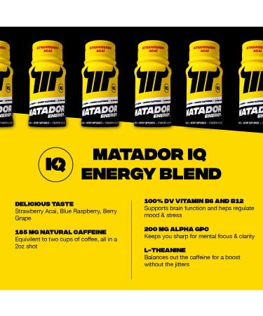 MATADOR Energy Shots Extra Strength Mini Energy Drinks w/B Complex Vitamins (Vitamin B12-B9-B6-B3) Alpha GPC Nootropic IQ Energy Coffee Bean Extract Caffeine Shots 24 Energy Drink Strawberry Acai Strawberry Acai -24 Pack - Buy Online on GoSupps.com