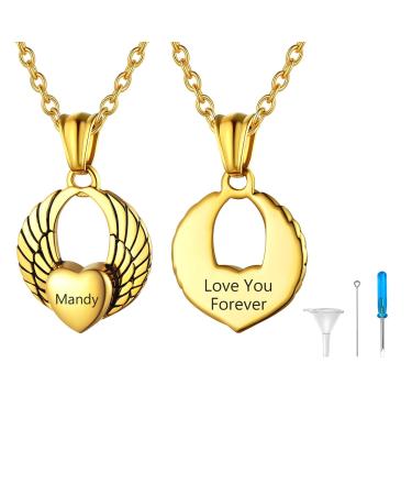 U7 Women's Cremation urn necklace for ash cycle of life/Celtic knot/dog feet/wings/crucifix/cylinder urn chain stainless steel pendant chain fire burial jewelry for men 04-gold