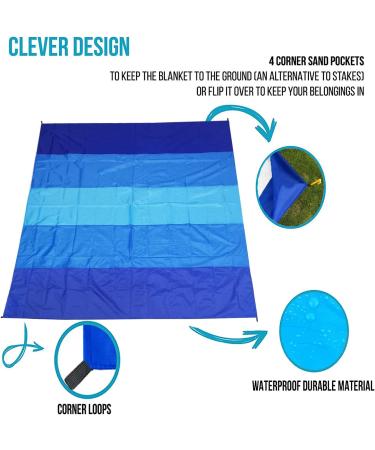 WIWIGO Sandproof Beach Blanket 79 X 83 - Waterproof Outdoor Picnic Mat for Travel, Camping, Hiking - Blue - Buy Online on GoSupps.com