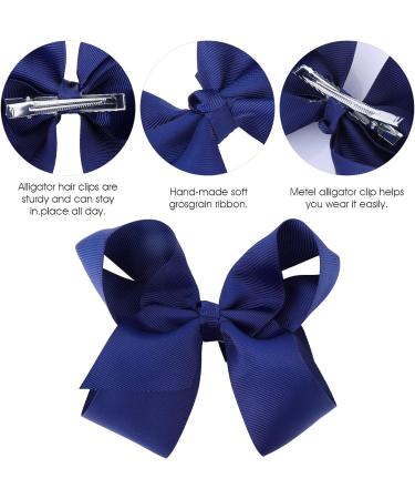 Sibba Ribbon Hair Bows Clips Barrettes 6 Inch Vintage Ponytail Holder Cheerleading Hairpin - 2 PCS Dark Blue - Buy Online on GoSupps.com