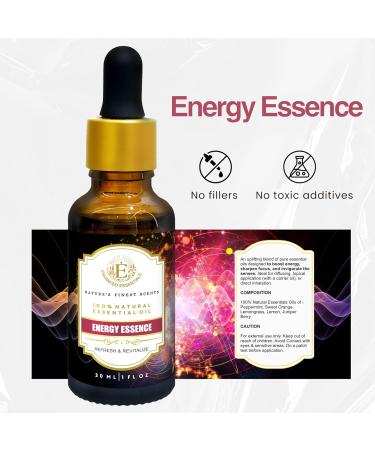 Essential Oil Blend for Energy Focus & Mood by Enhanced Essentials 100% Pure Slow-Distilled|Aromatherapy for Diffuser Massage & Shower|Uplifting Citrus & Mint Notes|1 fl oz (30 ml) Energy Essence - Buy Online on GoSupps.com