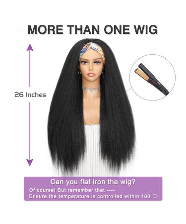 WIGNEE 26 Inch Kinky Straight Headband Wig for Women - Yaki Straight Afro Wig with Black Headband - 1B 26 Inch - Pack of 1 - Buy Online on GoSupps.com