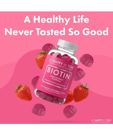 Be Happy Be You Biotin Gummies 10,000mcg 120 Count Supports Healthy Hair & Stronger Nails Fast Absorption Supplement for Men & Women Vegan, Non-GMO, Pectin, Gelatin Free Made in USA - Buy Online on GoSupps.com