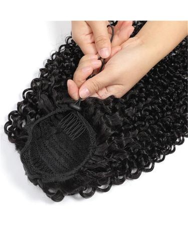 GREEMEO Kinky Curly Drawstring Ponytail Extension Black Remy Human Hair 16 Inches 16 Inch #1B Natural Black - Buy Online on GoSupps.com