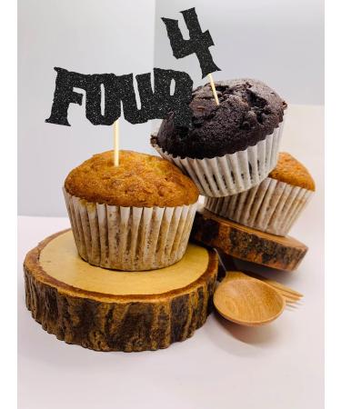Sumerk 24PCS 4th Birthday Cupcake Toppers Black Glitter Happy 4th Cake Decorations for 4th Birthday Wedding Anniversary Party Decoration Supplies - Buy Online on GoSupps.com