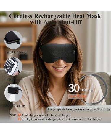 Heated Eye Mask - Vowleike Silk Cordless & Washable Eye Compress for Dry Eyes | Electric Temperature Control Heating Pad for Stye Relief & Eye Fatigue (Black - Buy Online on GoSupps.com