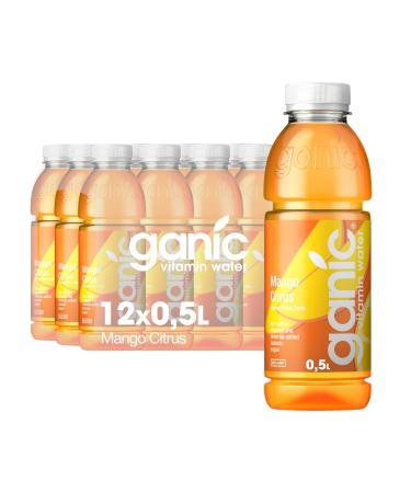 Ganic Mango Citrus - flavored water vitamin water - magnesium calcium - low in calories vegan - without preservatives allergens and flavor enhancers (12 x 500 ml)