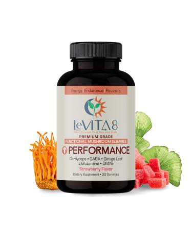 LeVITA8 Premium Mushroom Gummies for Focus & Energy - Cordyceps Gummies with 100% Natural Strawberry Flavor for Adults - Mushrooms Herbal Supplements for Endurance & Immune Support - 1 Month Supply