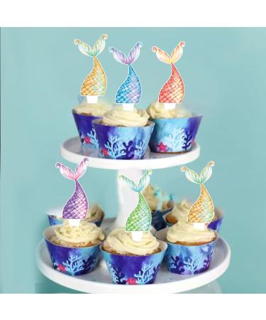 Cyodoos 25Pcs Mermaid Tails Cupcake Toppers Mermaid Tail for Mermaid Party Decoration Baby Shower Party Supplies (two-sided) - Buy Online on GoSupps.com