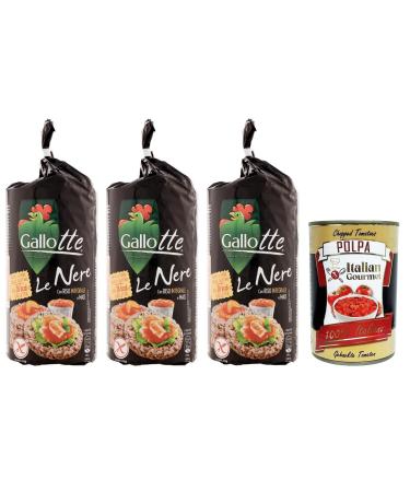 Italian Gourmet E.R. Riso Gallo Gallotte Le Nere Set of 3 Whole Grain Cakes in Black Rice and Corn 100 g Pack + Italian Gourmet Tomato Pulp 400 g