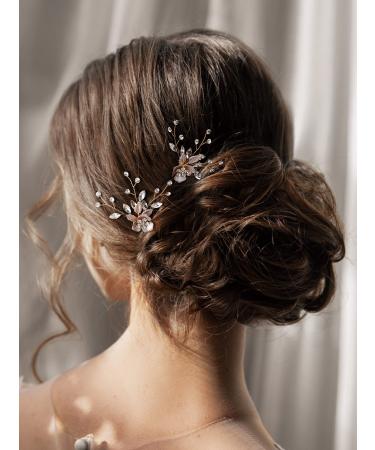 SWEETV 2Pcs Wedding Hair Pins - Bridal Rhinestone Hair Accessories in Rose Gold for Brides & Bridesmaids - Buy Online on GoSupps.com