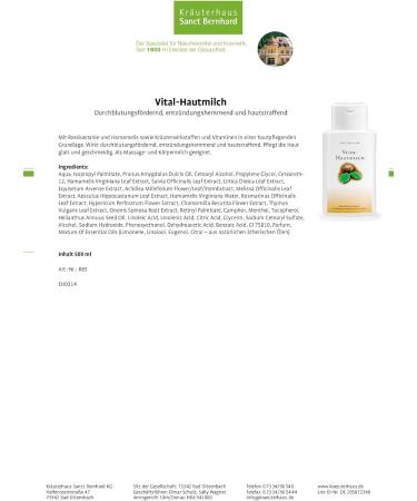 Sanct Bernhard Vital Skin Milk with Horse Chestnut & Hamamelis - 500ml | Nourishing Moisturizer for All Skin Types | International Shipping Available - Buy Online on GoSupps.com