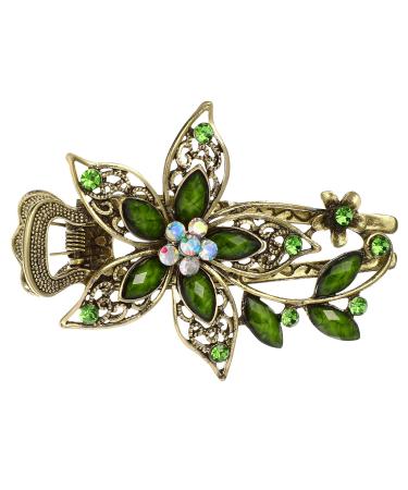 FRCOLOR Vintage Women Flower Crystal Hair Clips Hair Accessories Green