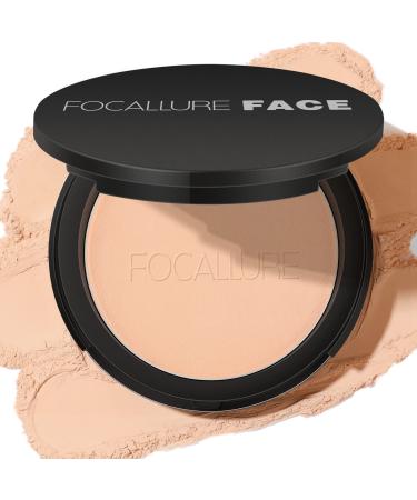 FOCALLURE Flawless Pressed Powder, Control Shine & Smooth Complexion, Pressed Setting Powder Foundation Makeup, Portable Face Powder Compact, Long-Lasting Matte Finish, Natural 1- Pressed Powder, #02 Natural