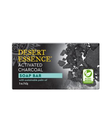 Desert Essence Activated Charcoal Soap Bar 5 oz - Non-GMO  Gluten Free  Vegan  Cruelty Free  Sustainable Palm Oil - Cucumber & Eco-Harvest Tea Tree Oil - Detoxifies  Cleanses & Removes Impurities