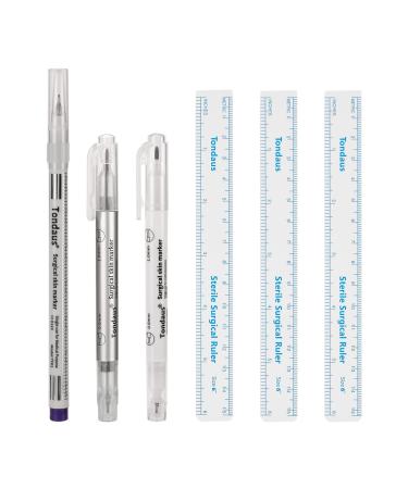 Surgical Skin Marker Pen  Professional Sterile Stencil Marker Pen with Paper Ruler for Microblading  Waterproof Disposable Marker for Skin  Eyebrow  0.5mm+0.1mm Head