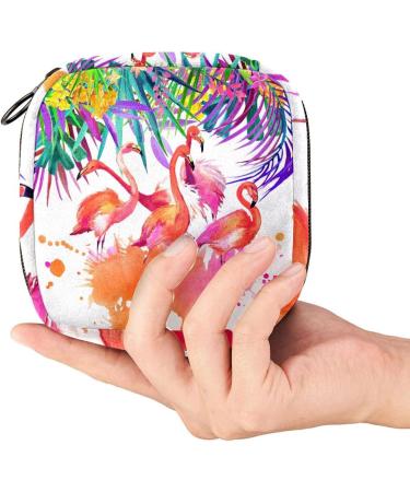 Stylish Menstruation Pad Bag with Zipper | Women's Napkin & Tampon Collecting Bag | Tropical Leaves & Flamingo Design - Buy Online on GoSupps.com
