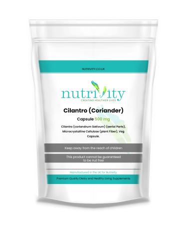 Heavy Metal Detox Supports and Aids Digestive Health Cilantro Coriander 500mg Vegan Capsule Antioxidant Healthy Skin Immune Health Manufactured in The UK by Nutrivity 120 Caps 120 Count (Pack of 1)