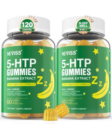 5-HTP Gummies + GABA - Melatonin Free - Relaxation Gummies with Banana Extract, L-Theanine,L-Tryptophan, Vitamin D3 for Healthy Rest Cycle & Circadian Rhythm, Brain Function & Muscle Relax, Pack of 2 60 Count (Pack of 2)