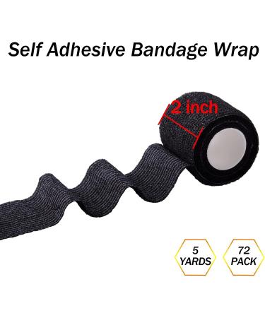BQTQ 72 Rolls 2 Inch Black Self Adhesive Bandage Wrap - Self Adherent Stretch Bandages for Wrist, Ankle, Swelling, Sprains - Self Stick Tape - Buy Online on GoSupps.com