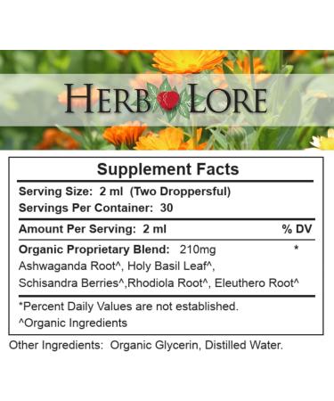 Herb Lore Organic Adrenal Tonic Tincture - Herbal Adrenal Support Supplement - Adaptogen Drops with Ashwagandha Rhodiola & Eleuthero - Alcohol Free - 2 Fl Oz 2 Fl Oz (Pack of 1) - Buy Online on GoSupps.com