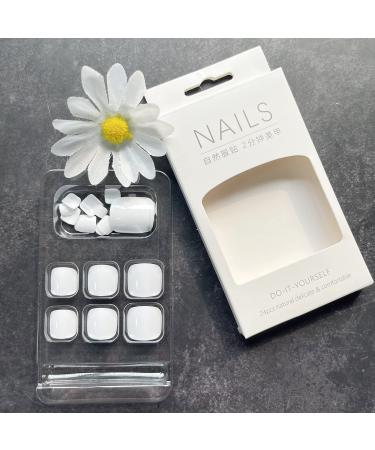 Glossy White Press-on Square Fake Toenails - 24Pcs Full Cover Solid Color Acrylic Toenails for Women and Girls - Cute Short False Toenails for Summer Beach - Style 8 - Buy Online on GoSupps.com