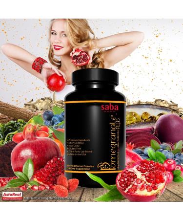 Saba Pomegranate Plus -Cellular Nutrition Broad Spectrum of Essential Antioxidants - Support Stress Cardiovascular Wellness Immune System Vision- 60 Capsules - Buy Online on GoSupps.com