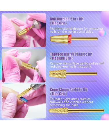 Depvko 3-Part Nail Drill Set - 5-in-1 3/32 Conical Hard Metal Drill for Acrylic & Gel Removal (Gold) - Premium eCommerce - Buy Online on GoSupps.com