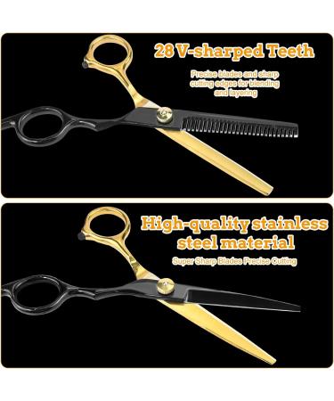 13Pcs Scissors Hair Hairdressing Professional Shears Set Thinning Cutting Clip Comb Stainless Steel Cut Pouch Kit Salon Barber Women Men Kids Black (Black Gold) - Buy Online on GoSupps.com