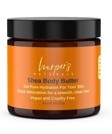 Harper's Naturals Shea Body Butter All Day Hydration for All Skin Types Paraben-Free with Jojoba Oil for Skin Hydration and Almond Oil Hand Cream and Body Moisturizer 8 oz