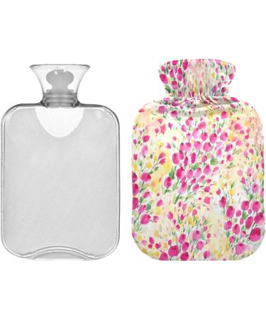 NAANLE 1L Transparent Hot Water Bottle with Lid Floral Watercolor Design for Back Pain Relief Neck Comfort and Heat Cold Therapy - Buy Online on GoSupps.com